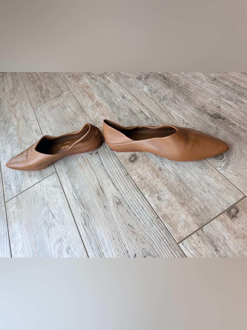 Vince Lex Tan Leather Asymmetrical Pointed Toe Ballet Flats Minimalist 8.5 - Picture 5 of 6